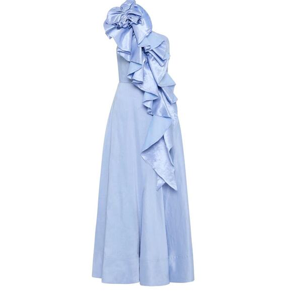 NEW Aje Adelia Ruffle Midi Dress AU 10 US 6 Light Sky Blue One Shoulder Midi - Picture 14 of 15